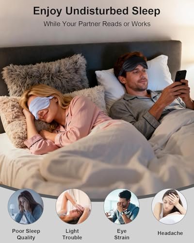 2Pack Silk Sleep Mask, IEKEODI Eye Mask for Sleeping, Elastic Blackout Eye Mask & Blindfold for Full Night's Sleep, Travel and Nap (Black+Purple)