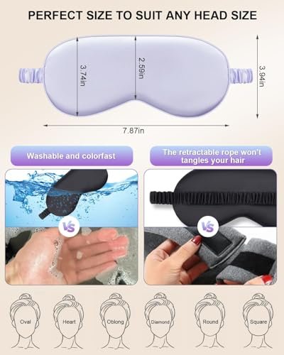 2Pack Silk Sleep Mask, IEKEODI Eye Mask for Sleeping, Elastic Blackout Eye Mask & Blindfold for Full Night's Sleep, Travel and Nap (Black+Purple) - görsel 4