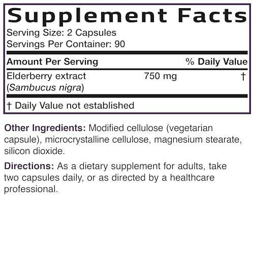 Bronson Elderberry Extra Strength, Supports Healthy Immune System & Antioxidant Protection, Non GMO, 180 Vegetarian Capsules - görsel 11