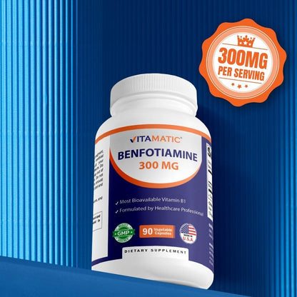 Vitamatic Benfotiamine 300 mg 90 Vegetarian Capsules - Fat Soluble Vitamin B1 Supplement