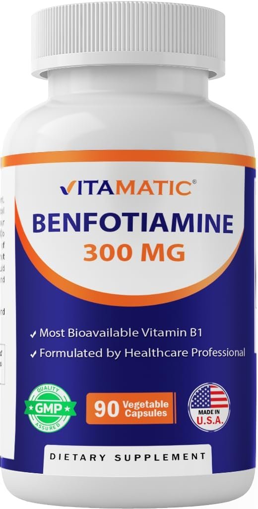 Vitamatic Benfotiamine 300 mg 90 Vegetarian Capsules - Fat Soluble Vitamin B1 Supplement - görsel 1