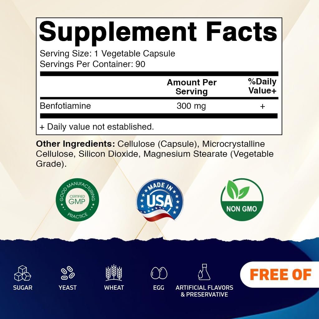 Vitamatic Benfotiamine 300 mg 90 Vegetarian Capsules - Fat Soluble Vitamin B1 Supplement - görsel 3