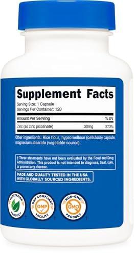 Nutricost Zinc Picolinate 30mg, 120 Capsules - Gluten Free and Non-GMO
