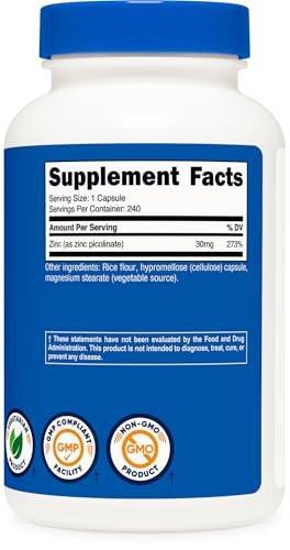 Nutricost Zinc Picolinate 30mg, 240 Capsules - Gluten Free and Non-GMO - görsel 7