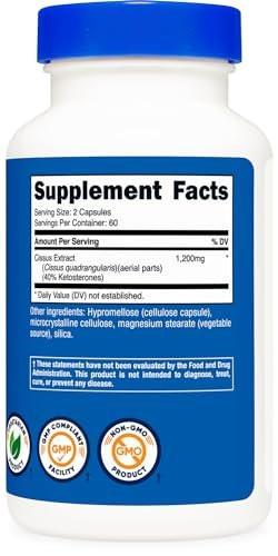 Nutricost Cissus Quadrangularis (1200mg) 120 Capsules - 60 Servings, Gluten Free, Non-GMO, and Vegetarian Friendly - görsel 3