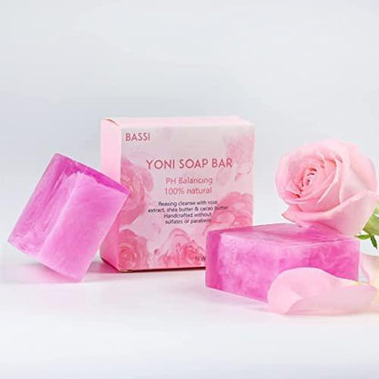 Yoni Soap Bars Feminine Wash 2 PCS, 100% Natural Organic Bar Soap for Women pH Balance, V Cleansing Soap for Daily Freshness & Odor Control, Handmade Rose Soap with Foaming Net 3.53 oz