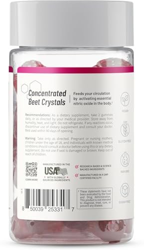 Snap Supplements Nitric Oxide Gummies - Beet Root Extract 300mg, Sugar Free Beetroot Supplement with Pomegranate Powder for Circulation & Natural Energy, 60 Vegan Gummies, Cherry Flavor - görsel 1