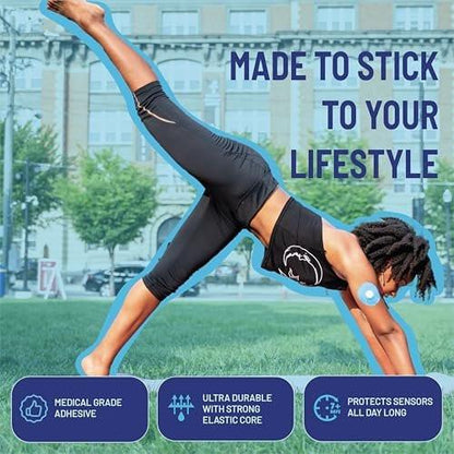 RightCare CGM Adhesive Patches Pre-Cut for Freestyle Libre 2 & 3, and Lingo, Waterproof Adhesive Medical Tape, Uncovered Circle Protective Patches, Multicolor Assortment, Bag of 25