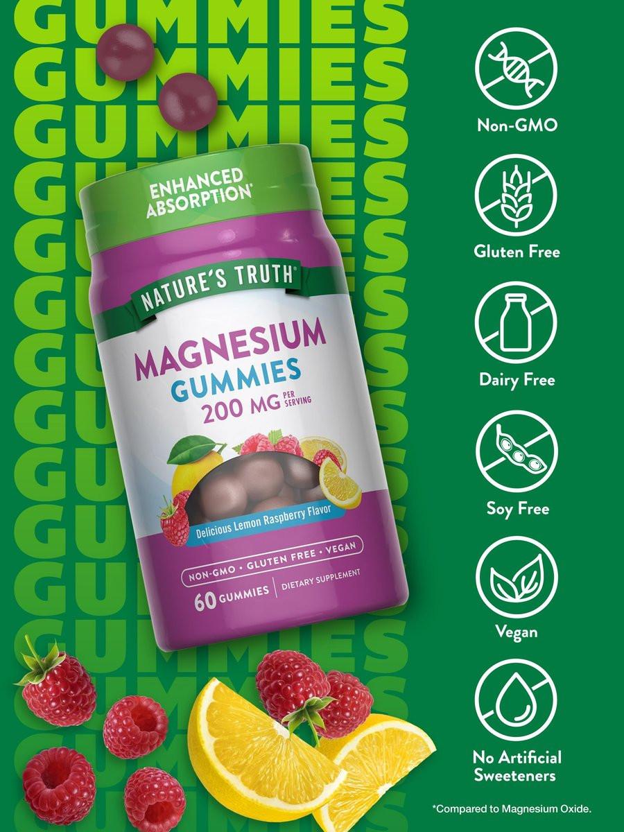 Nature's Truth Magnesium Gummies for Adults | 200mg | 60 Count | Vegan, Non-GMO & Gluten Free Supplement | Enhanced Absorption Magnesium Citrate - görsel 5