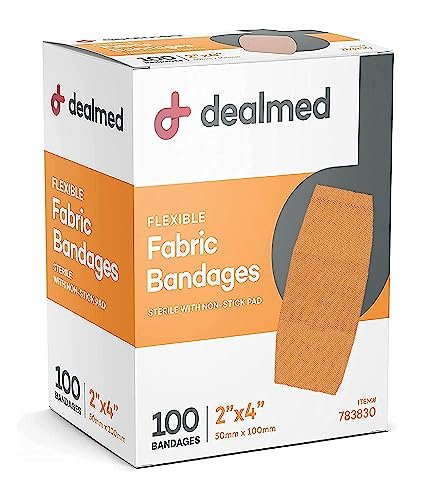 Dealmed Fabric Flexible Adhesive Bandages – 100 Count (3 Pack) Bandages with Non-Stick Pad, Latex Free, Wound Care for First Aid Kit, 2" x 4" - görsel 1