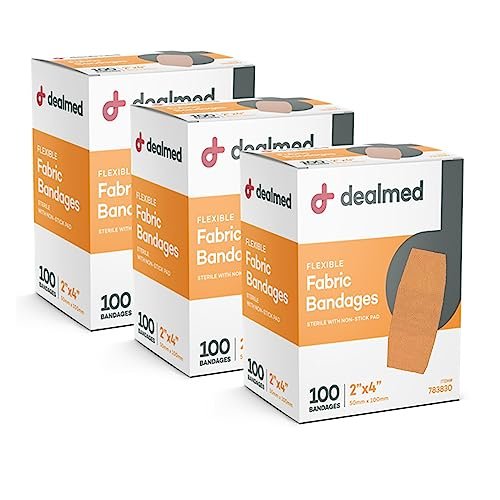 Dealmed Fabric Flexible Adhesive Bandages – 100 Count (3 Pack) Bandages with Non-Stick Pad, Latex Free, Wound Care for First Aid Kit, 2" x 4" - görsel 3