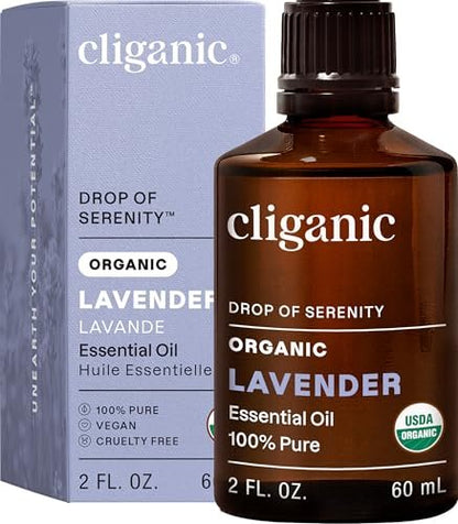 Cliganic Organic Lavender Essential Oil - 100% Pure Natural for Aromatherapy Diffuser | Non-GMO Verified (2 Fl Oz)