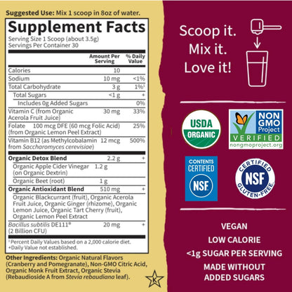 Garden of Life Organic Beet Root Powder with Antioxidants, Vitamin C, Probiotics & Apple Cider Vinegar for Digestive & Liver Health – BEETS Detox – Vegan, Non GMO, Cranberry Pomegranate, 30 Servings