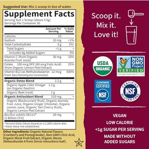 Garden of Life Organic Beet Root Powder with Antioxidants, Vitamin C, Probiotics & Apple Cider Vinegar for Digestive & Liver Health – BEETS Detox – Vegan, Non GMO, Cranberry Pomegranate, 30 Servings - görsel 12