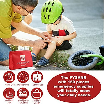 Small First Aid Kit, 150 Piece with Foil Blanket & Scissors, Mini First Aid Bag for Emergency, Home, Camping, Travel, Sports, Office, Outdoor, Car, School