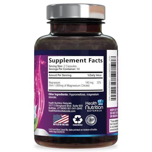 Magnesium Citrate 1000mg Per Serving - Max Absorption Magnesium Powder Capsules for Muscle, Nerve, Bone and Heart Health Support, High Absorption Citrate Complex, Gluten Free, Non-GMO - 180 Capsules - görsel 17