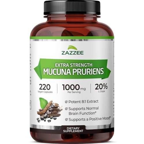 Zazzee Extra Strength Mucuna Pruriens 8:1 Extract, Minimum 20% L-Dopa, 1000 mg, 220 Vegan Capsules, 110 Day Supply, Concentrated and Standardized 8X Extract, 100% Vegetarian, All-Natural and Non-GMO - görsel 5