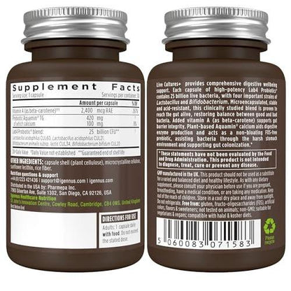 Igennus Probiotics & Prebiotic 2 in 1, Lactobacillus Acidophilus & Bifidobacterium, Gut Health Support, Live Cultures+ Lab4, Guaranteed 25 Billion CFU, Women & Men, Non-Bloating, Non-GMO, 30 Capsules
