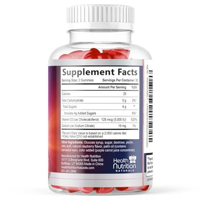Vitamin D3 Gummies 125 mcg (5000 IU) Per Serving - 3X Strength Immune Support & Bone Support, Vitamin D Gummy Dietary Supplement, Nature's Berry D Vitamin Supplement, Raspberry Flavored - 60 Gummies