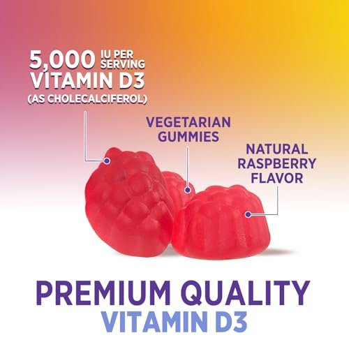 Vitamin D3 Gummies 125 mcg (5000 IU) Per Serving - 3X Strength Immune Support & Bone Support, Vitamin D Gummy Dietary Supplement, Nature's Berry D Vitamin Supplement, Raspberry Flavored - 60 Gummies - görsel 13