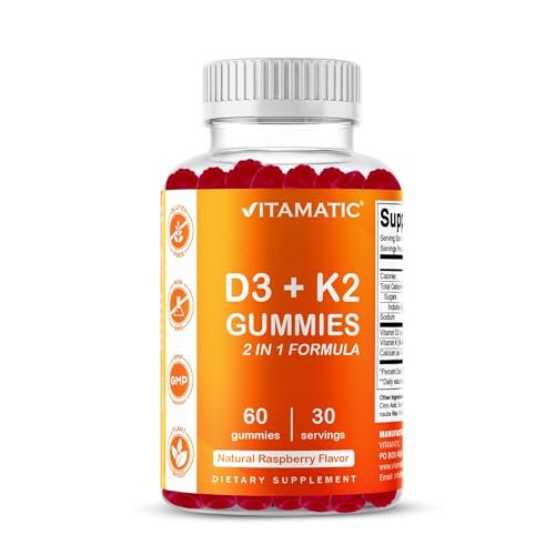 Vitamatic Vitamin D3 + K2 Gummies – 60 Count | Supports Bone, Heart & Immune Health – Promotes Calcium Absorption – Plant-Based, Non-GMO, Gluten-Free - görsel 2