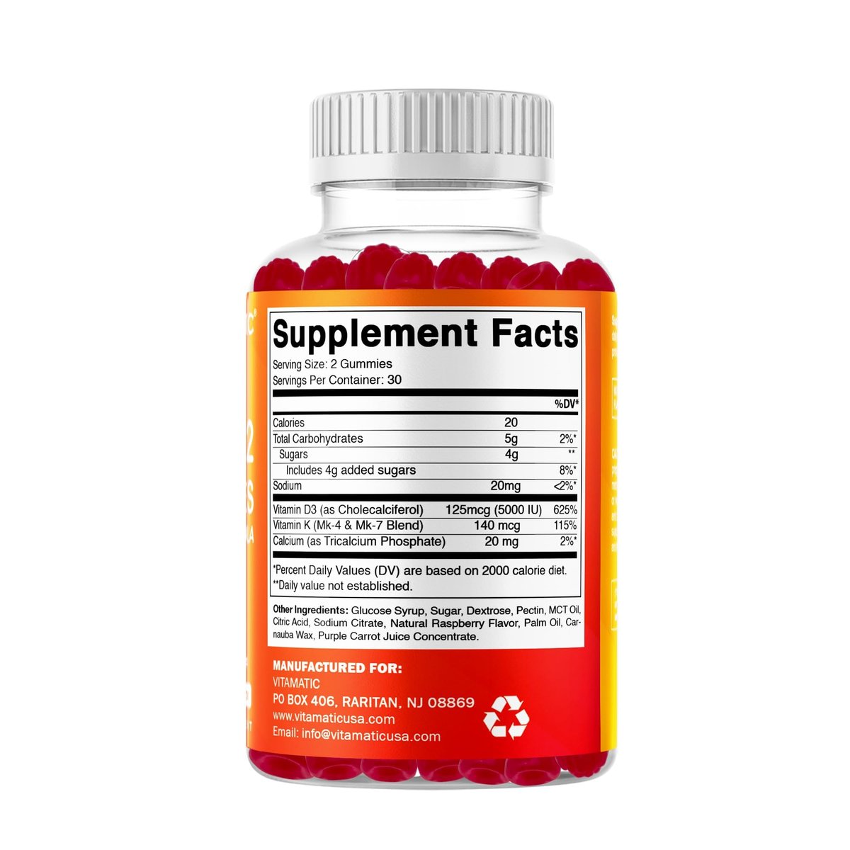 Vitamatic Vitamin D3 + K2 Gummies – 60 Count | Supports Bone, Heart & Immune Health – Promotes Calcium Absorption – Plant-Based, Non-GMO, Gluten-Free - görsel 15