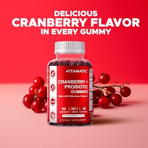 Vitamatic 2 Pack Cranberry Gummies with D-Mannose, Probiotics, Vitamin C – Plant-Based Botanical Extract – Vegan, Non-GMO – 60 Count - görsel 11