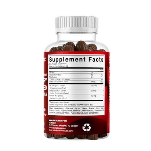 Vitamatic Tart Cherry (360 mg) with Celery Seed (30 mg) 10:1 Extract & Turmeric 20:1 Extract (10 mg) - (Per Serving/2 Gummies) - 60 Gummies (Pack of 2) - görsel 11