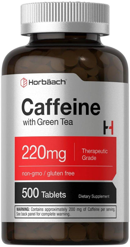 Horbäach Caffeine Pills 220mg with Green Tea | 500 Tablets | Vegetarian, Non-GMO & Gluten Free