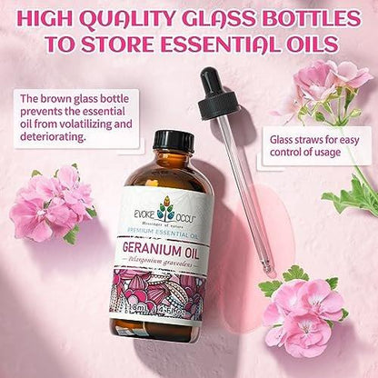 EVOKE OCCU Pure & Natural Geranium Essential Oil for Skin, Hair, Diffuser, Aromatherapy - 4 Fl Oz