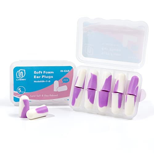 LYSIAN Ultra Soft Foam Earplugs Sleep-5 Pairs, 38dB Noise Cancelling Ear Plugs for Sleeping, Study, Shooting Range and Loud Sound Proof (Purple/White) - görsel 16