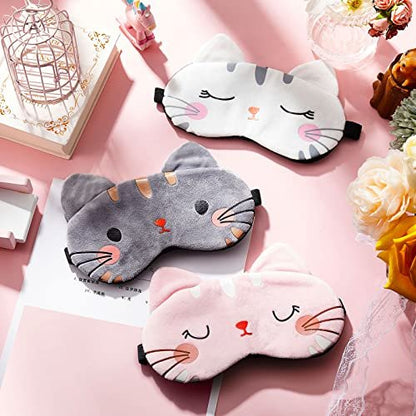 Haysandy 3 Pieces Sleep Mask for Kids Girls Cute Cat Sleeping Eye Cover Soft Mask Comfortable Funny Animal Night Eye Blindfold Cover for Kids Girls Women Home Travel(Cat)