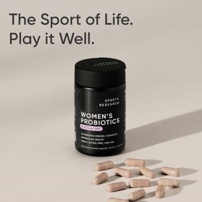 Sports Research Women's Probiotics with Prebiotics, 65 Billion CFU - Vegan Capsules for Gut Health & Digestive Support, Probiotics for Women with Cranberry - Non-GMO Verified & Gluten Free - 30 Count