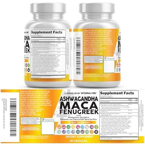 Clean Nutraceuticals Ashwagandha Maca Root Fenugreek Supplement with Tongkat Ali Ginseng - Assists with Stress, Mood & Thyroid - Ashwagandha Capsules Fenugreek Caps - 1 Pack - görsel 1