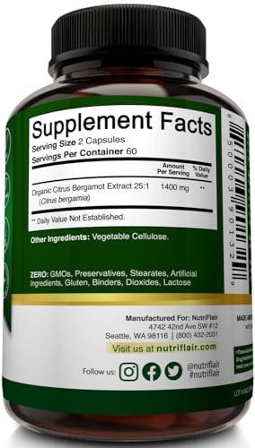 NutriFlair Organic Citrus Bergamot 1400mg, 120 Capsules - 25:1 Bergamia - Essential Oil and Citrus Bioflavonoids - Natural Heart Health Supplements for Women and Men - Non-GMO Pills - görsel 11