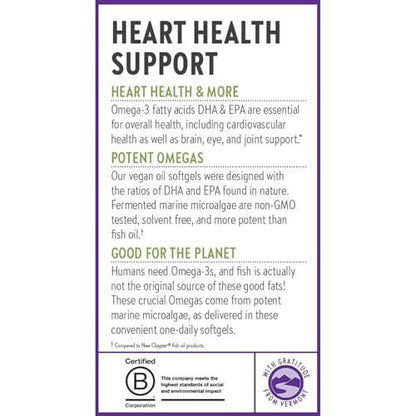 New Chapter Vegan Algae Oil, DHA, EPA, and DPA Supplement - Vegan Omega-3 Complex for Heart, Brain, Eye & Joint Support - 30 Softgels
