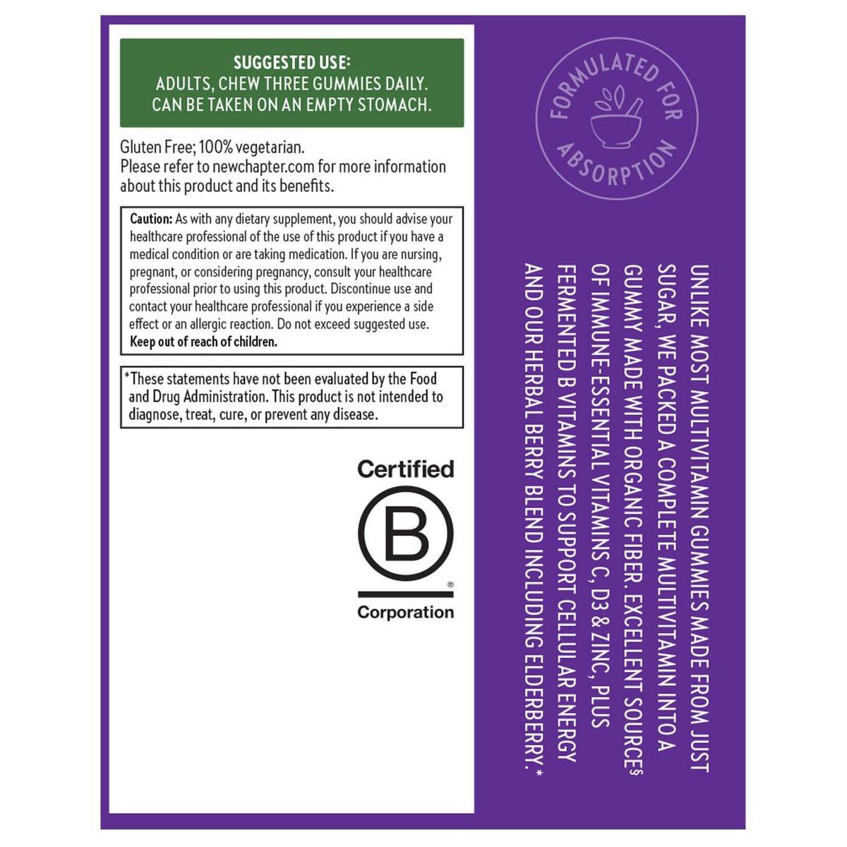 New Chapter Women’s Multivitamin Gummies - 59% Less Sugar, Women’s Gummy Vitamins with Vitamin C, D3 & Zinc, Non-GMO, Gluten Free, Berry-Citrus, 75ct - görsel 16