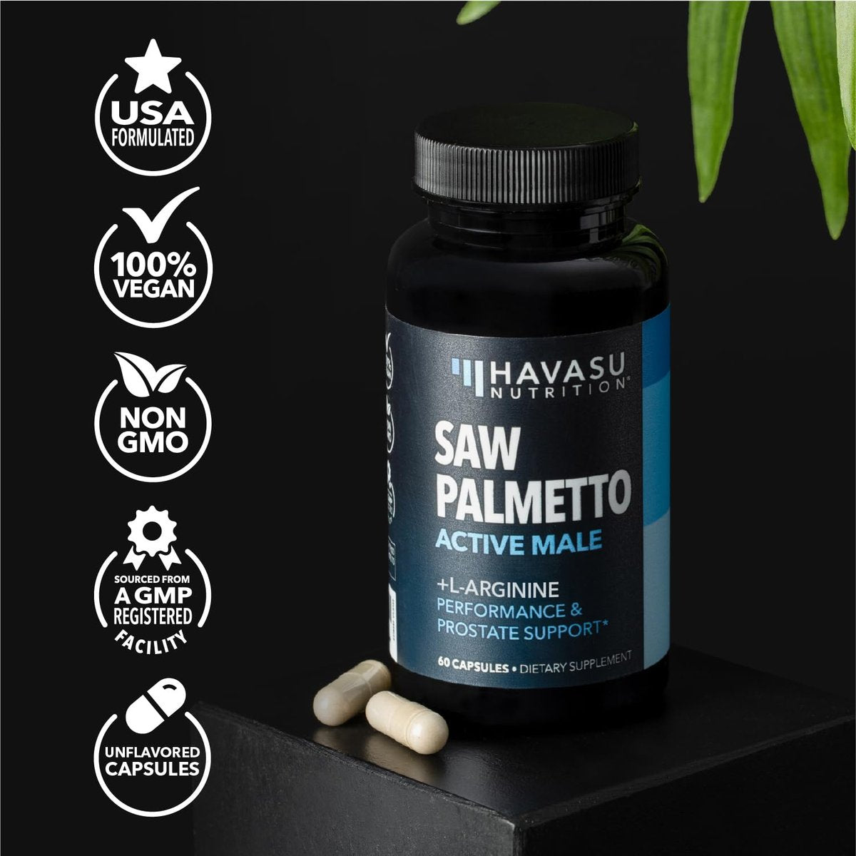 Saw Palmetto 500mg and L-Arginine 500 mg - Prostate Health and Nitric Oxide Supplements for Men - 60 Count - Urinary Function Support and Endurance for Active Males - Vegan, Non-GMO, 1 Month Supply - görsel 15