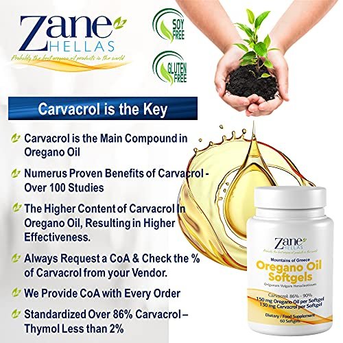 Zane Hellas 130 mg Carvacrol - 150 mg Oregano Oil per Softgel. World Highest Concentration Oregano Oil Capsule. Softgel Contains 30% Greek Essential Oil of Oregano. 60 Softgels. - görsel 6