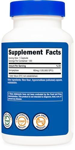 Nutricost Serrapeptase 120,000 SPU, 120 Capsules - Gluten Free, Non-GMO, and Vegetarian Friendly - görsel 7