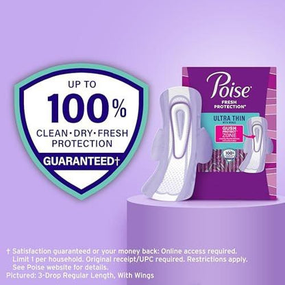 Poise Ultra Thin Incontinence & Postpartum Pads with Wings for Bladder Leaks, 4 Drop Moderate Absorbency, Regular Length, 54 Count