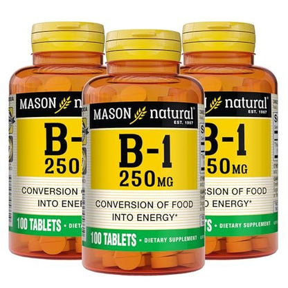 MASON NATURAL Vitamin B1 Thiamine 250 mg, 300-Day Supply, Dietary Supplement to Support Natural Energy Levels, 100 Tablets (Pack of 3)