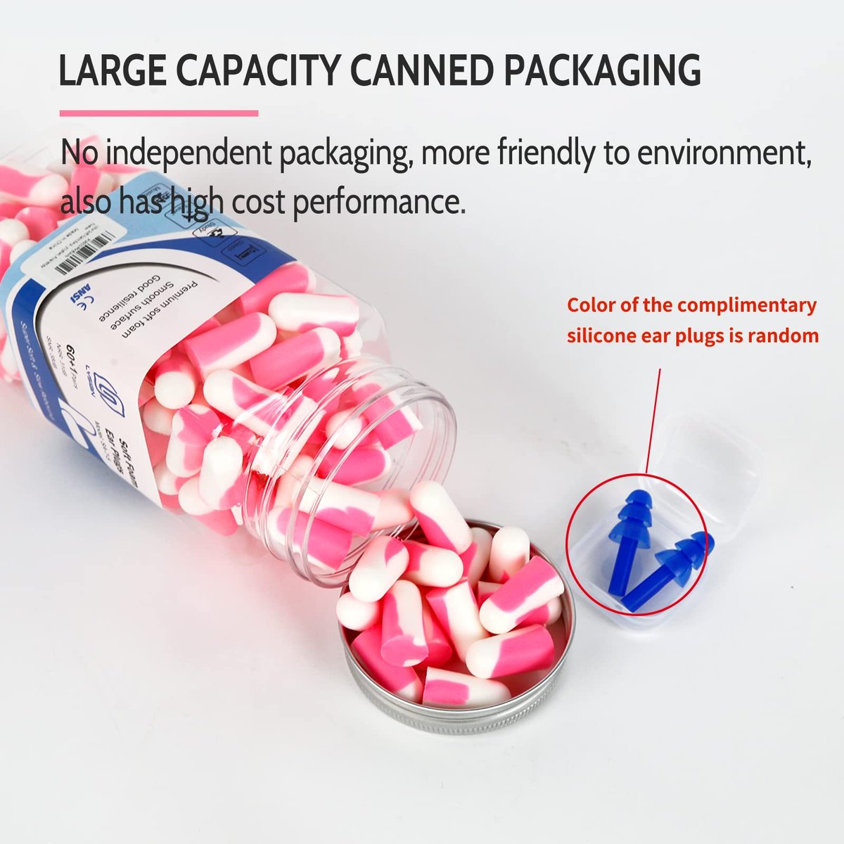 LYSIAN Ultra Soft Foam Sleep Earplugs, 38dB SNR Noise Reduction Ear Plugs for Sleeping, Mowing, Shooting - 60 Pairs, Double Color Pink/White - görsel 7