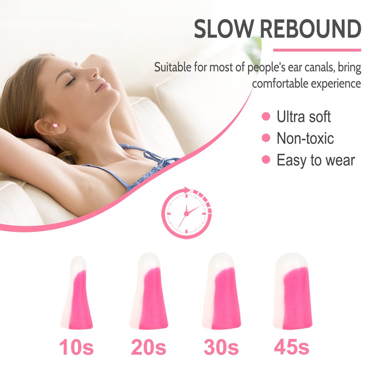 LYSIAN Ultra Soft Foam Sleep Earplugs, 38dB SNR Noise Reduction Ear Plugs for Sleeping, Mowing, Shooting - 60 Pairs, Double Color Pink/White - görsel 3
