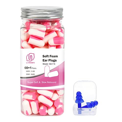 LYSIAN Ultra Soft Foam Sleep Earplugs, 38dB SNR Noise Reduction Ear Plugs for Sleeping, Mowing, Shooting - 60 Pairs, Double Color Pink/White - görsel 2