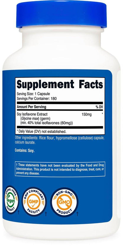 Nutricost Soy Isoflavones 150mg, 180 Veggie Capsules - Gluten Free, Non-GMO, Vegetarian Friendly