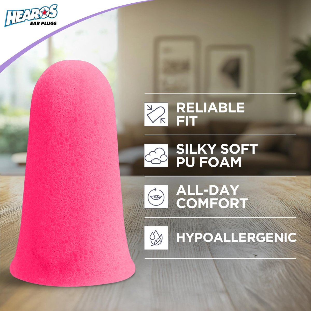 Hearos Sleep Pretty Tonight Foam Ear Plugs, Hearing Protection, 32 NRR, 12 Pair, Purple - görsel 11