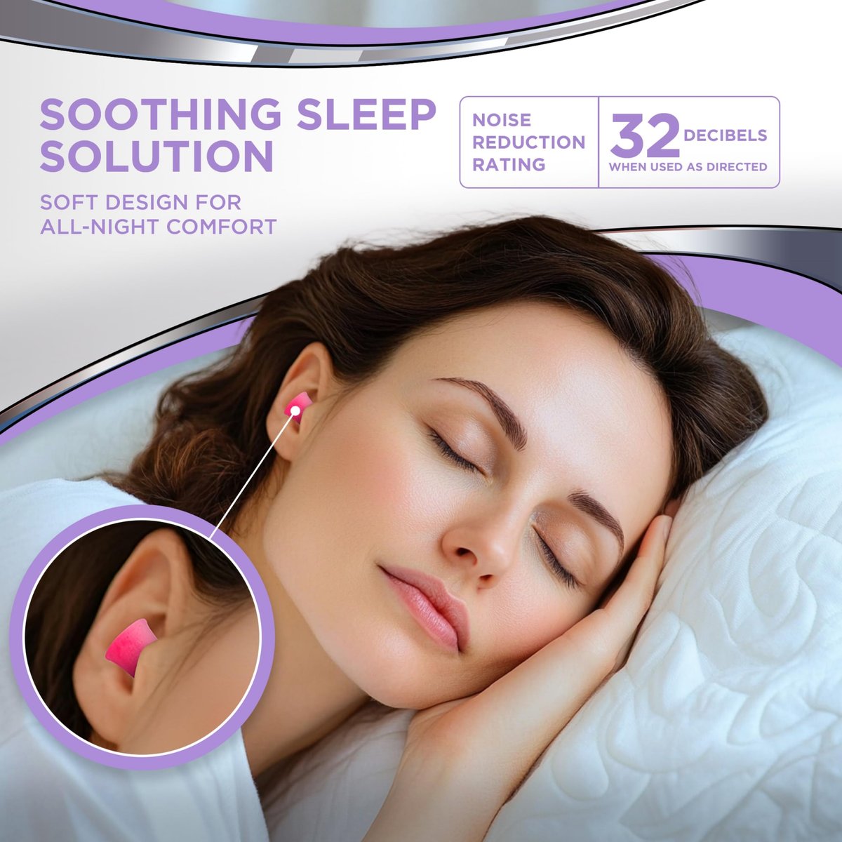 Hearos Sleep Pretty Tonight Foam Ear Plugs, Hearing Protection, 32 NRR, 12 Pair, Purple - görsel 3