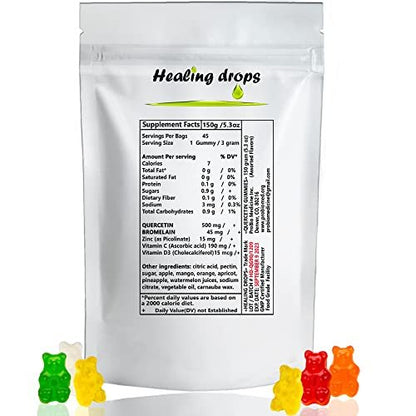 HEALING DROPS Quercetin with Bromelain Gummies - Vitamin C + Zinc + Vitamin D3 - Quercetin 500mg Gummies for Kids and Adults (1)