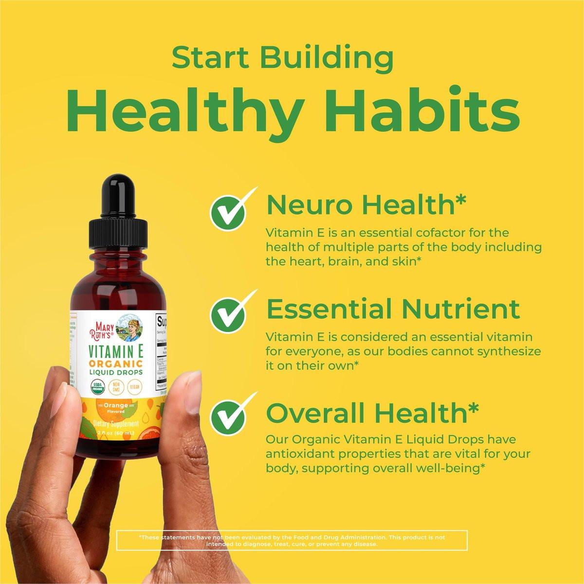 MaryRuth Organics USDA Vitamin E Liquid Drops 2 Month Supply | Bone and Joint Health | Cognitive Health for Adults and Kids | Sugar Free, Vegan, Non-GMO, Gluten Free | 2 Ounces - görsel 9